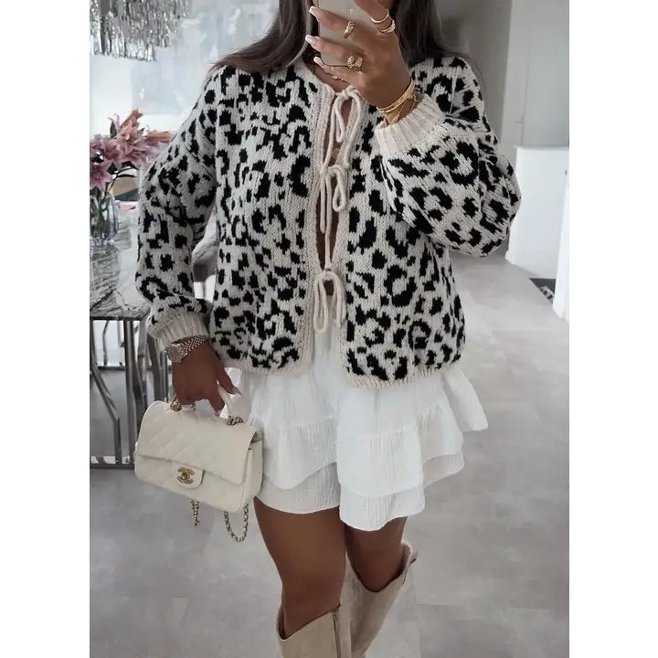 Leopard Wool Vest with Laces